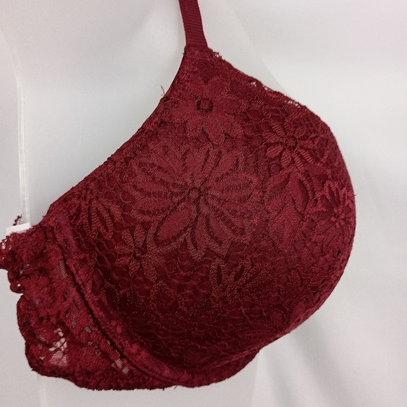 AUDEN Feminine Sexy 38C Coquette Barbiecore Elegant Lace Push-Up Bra Deep Red - Picture 4 of 8